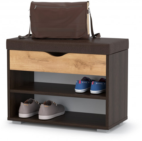 тумба для обуви лайт 08.57, цвет венге/дуб крафт золотой/тёмно-коричневая искусственная кожа в Симферополе